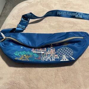 Disney Blue Fanny Pack with Embroidered Castle and Epcot